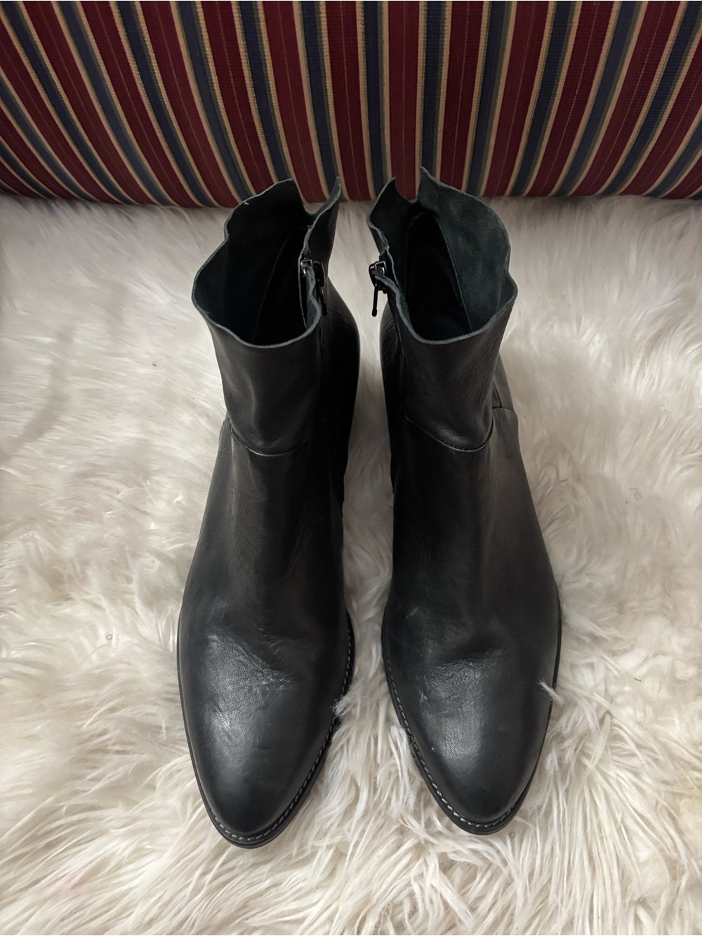 Paul Green Black Leather Ankle Booties with Side Zip